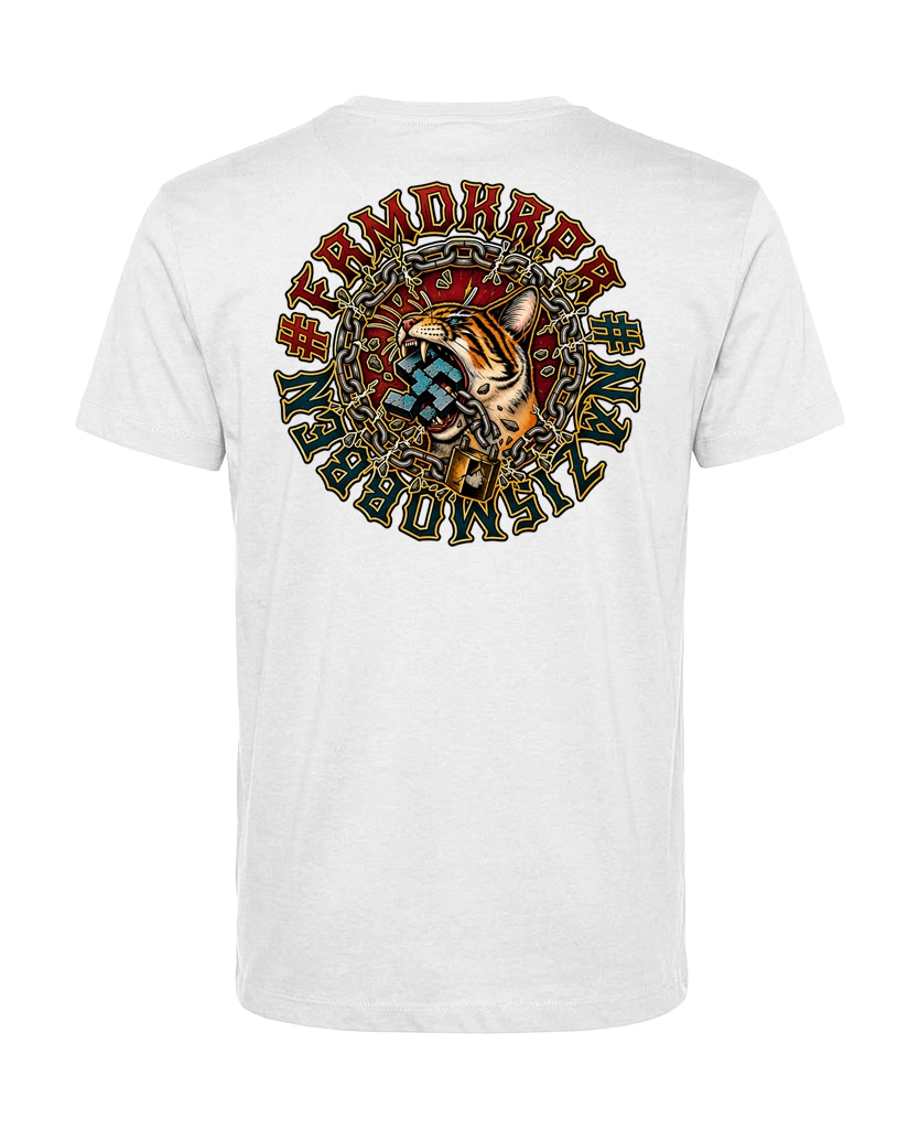 Weißes Shirt mit großem Mehrfarbprint auf dem Rücken